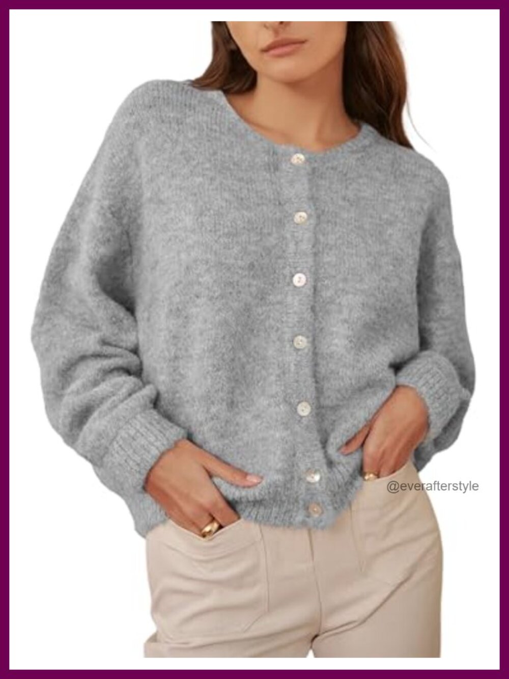 Y2K Long Sleeve Button Front Cardigan Sweater Loose Knit Crewneck